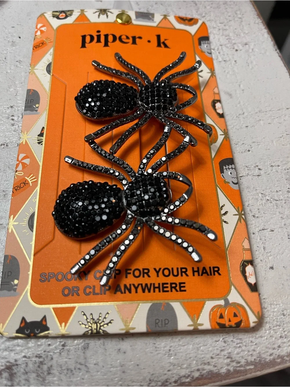 Piper Black Spider Hair Clips - Pair of Rhinestone Spiders